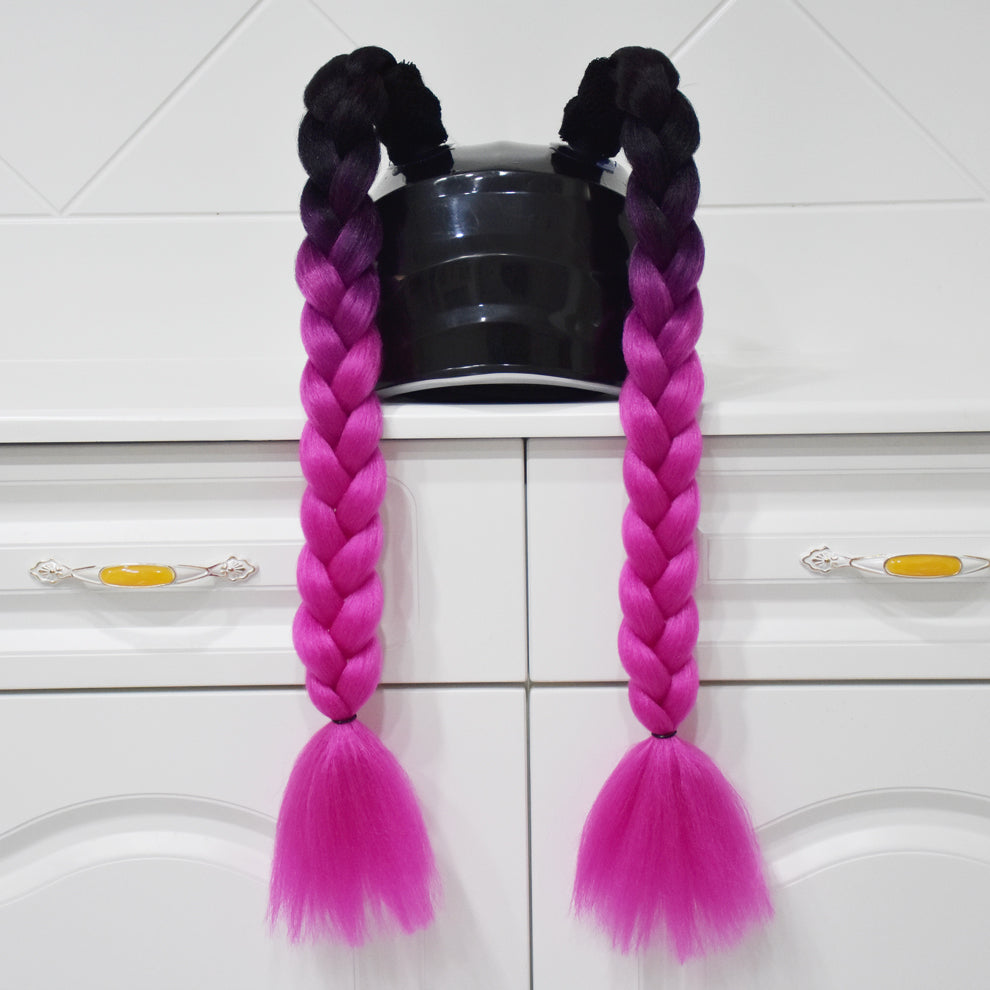 Black Pink Plait Helmet Pigtails