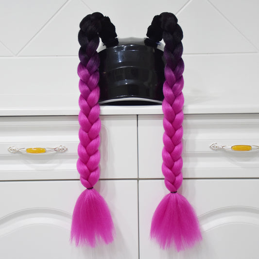 Black Pink Plait Helmet Pigtails