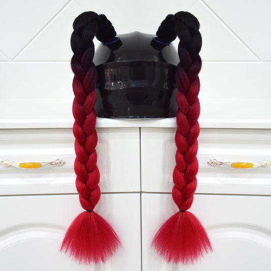 Black Red Plait Helmet Pigtails