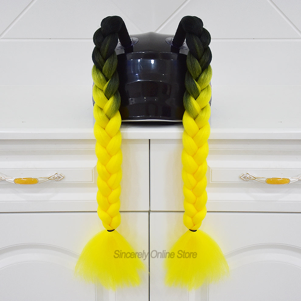 Black Yellow Plait Helmet Pigtails