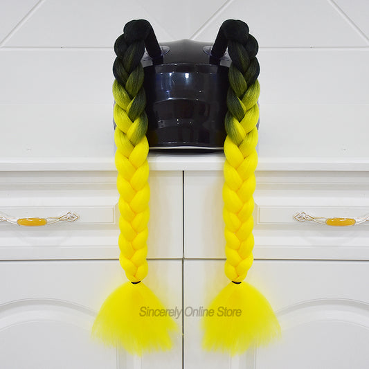 Black Yellow Plait Helmet Pigtails