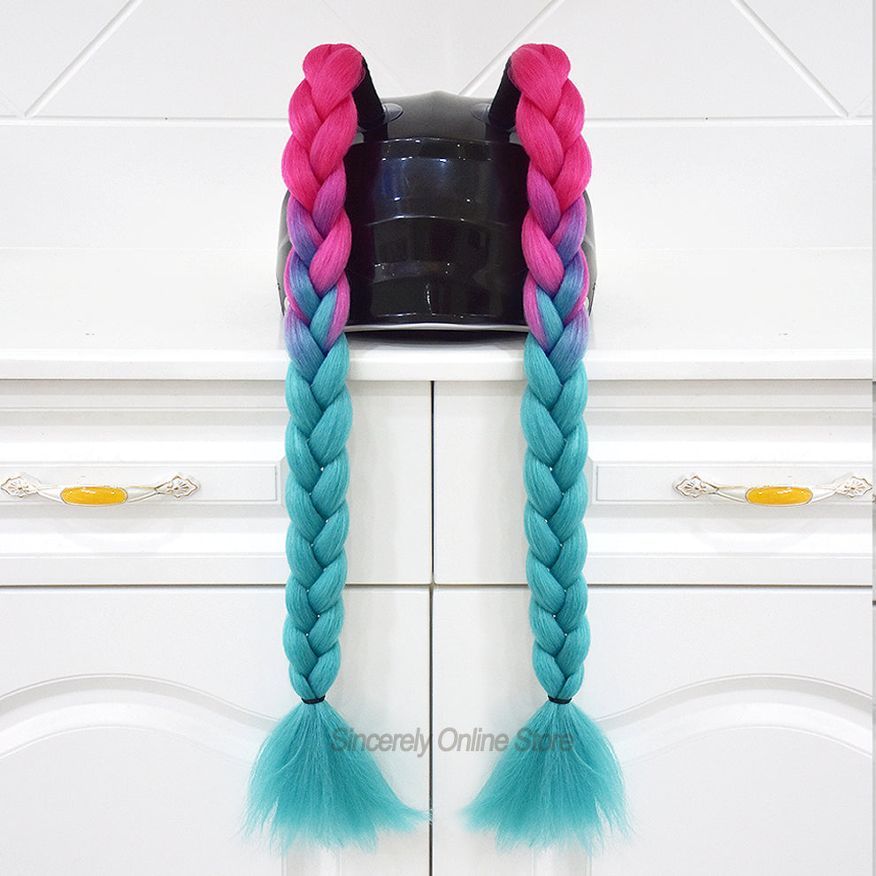 Pink Blue Ombre Plait Helmet Pigtails
