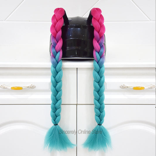 Pink Blue Ombre Plait Helmet Pigtails