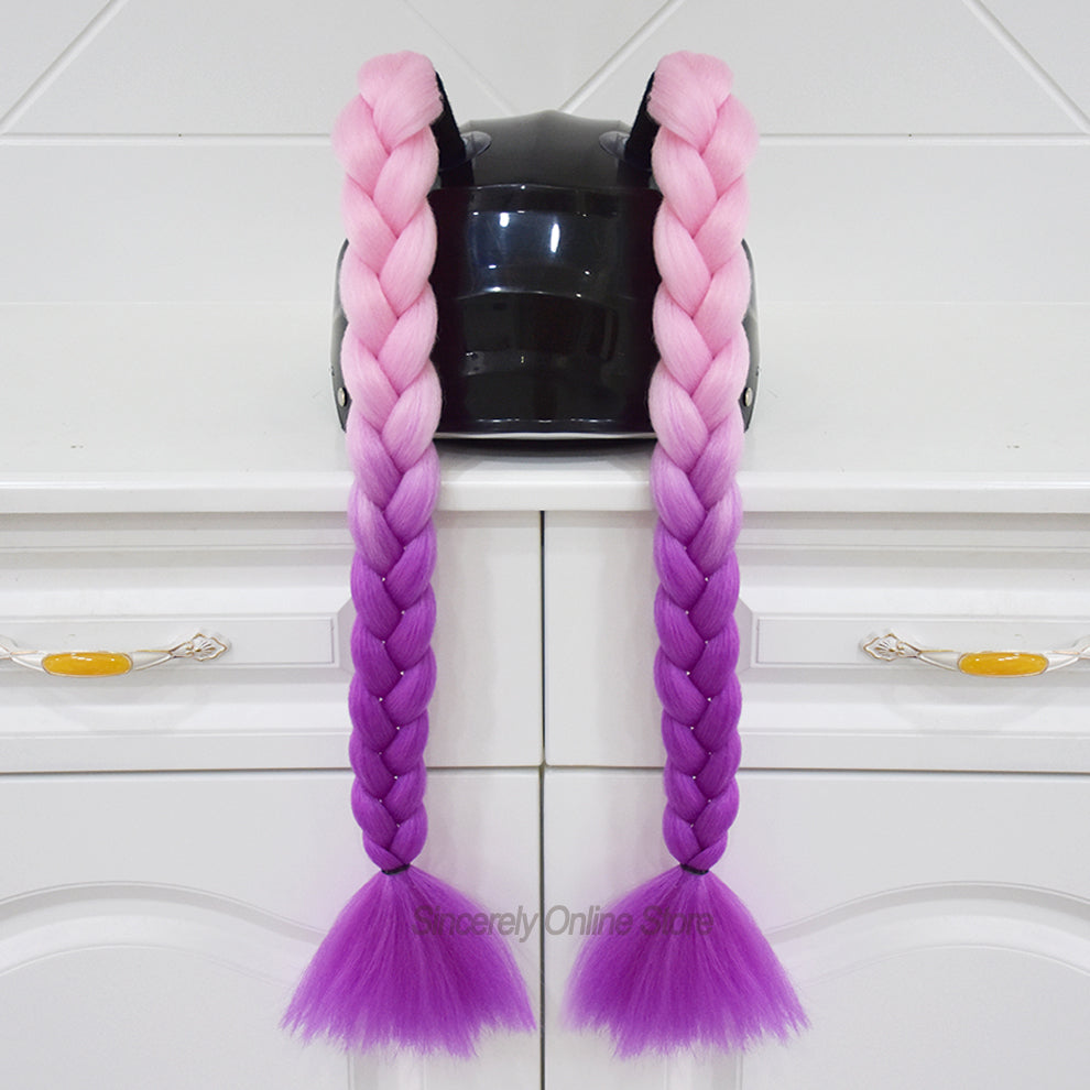 Pink Purple Plait Helmet Pigtails