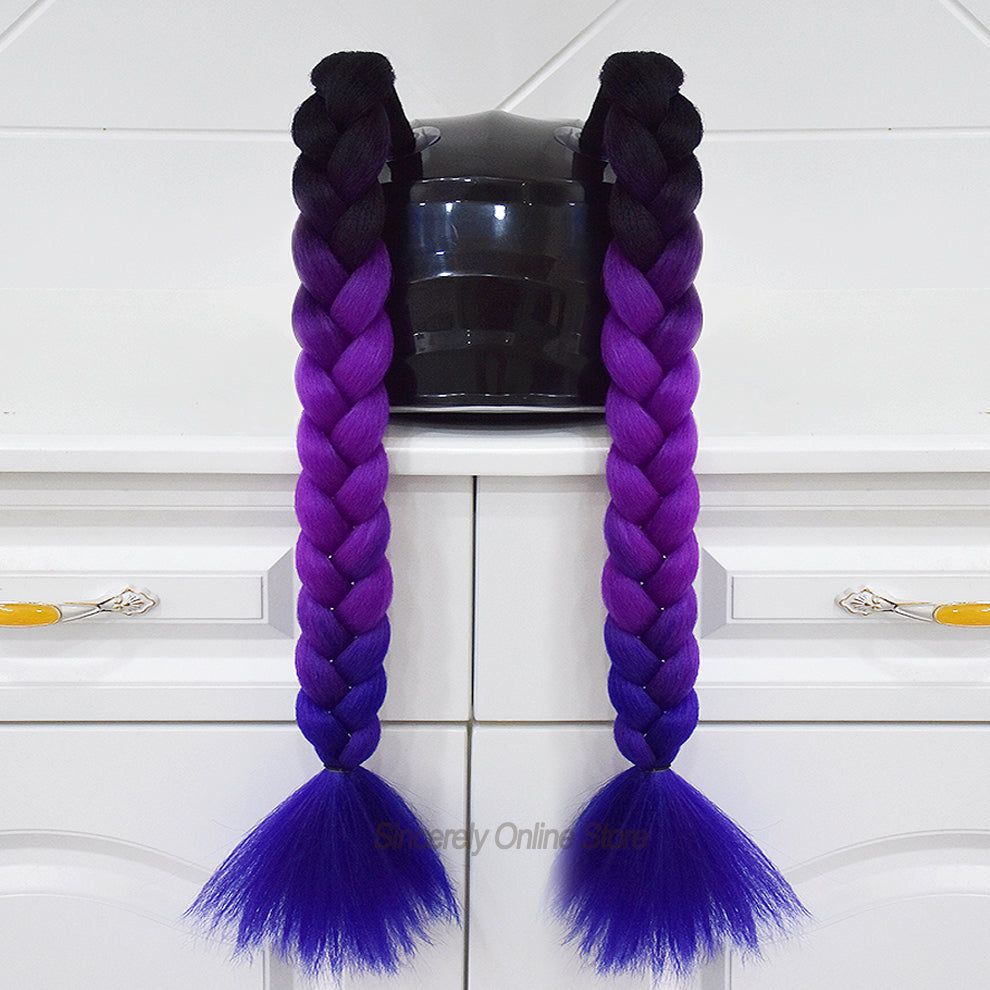 Purple Blue Plait Helmet Pigtails