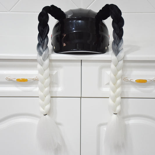 Black White Plait Helmet Pigtails